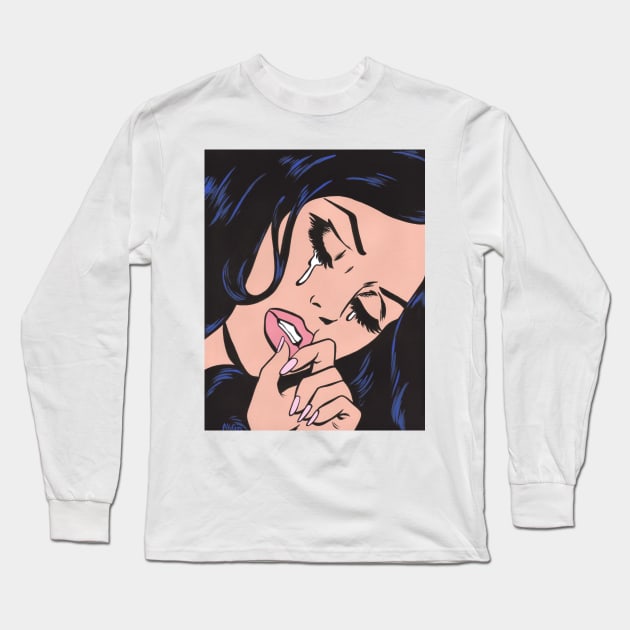 Sad Comic Girl Long Sleeve T-Shirt by turddemon